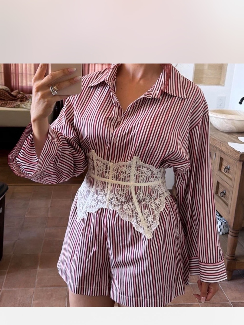 Faithfull the Brand Burgundy & Pink Striped Button-Up romper 100% cotton